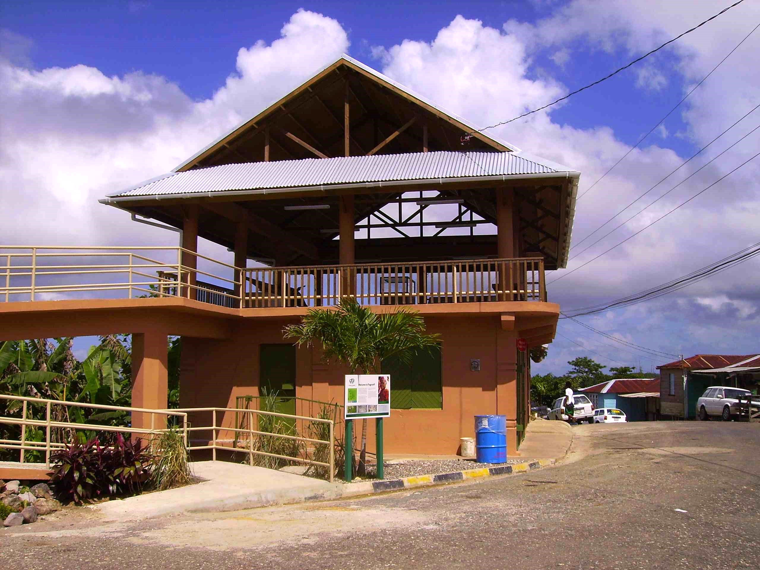 cockpit country, flagstaff, interpretive centre, interpretive center, ramp, community center, open-air structure, timber construction, truss